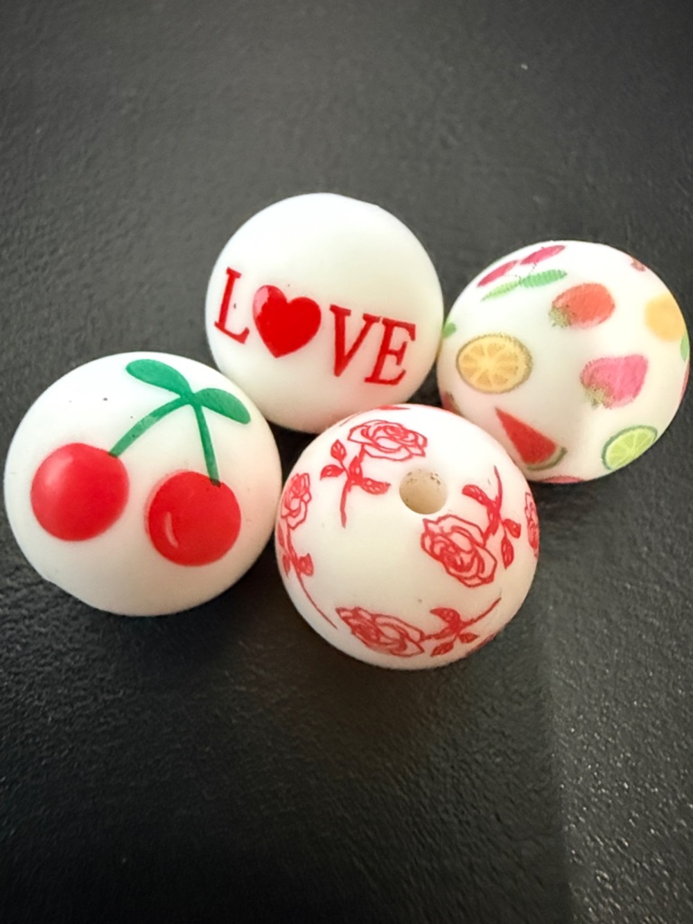 30 focal rubber beads for pen making  Red Fruit & Love Prints